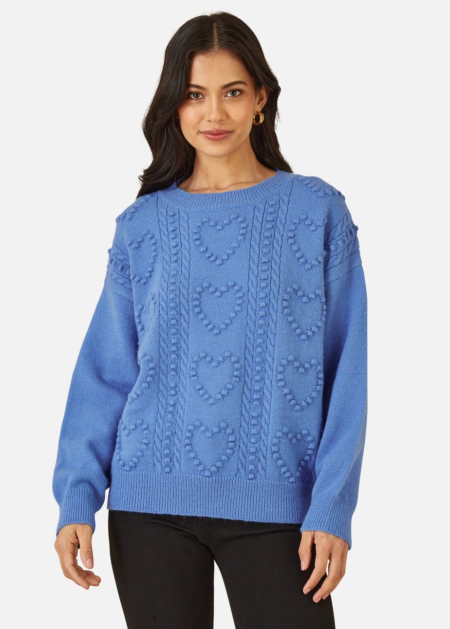 Yumi Blue Heart Knit Relaxed Jumper