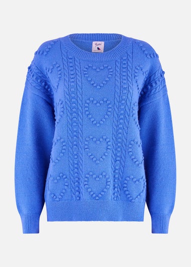 Yumi Blue Heart Knit Relaxed Jumper