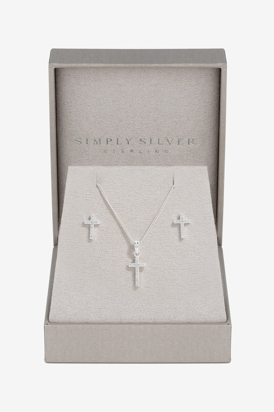Simply Silver Sterling Silver 925 Cubic Zirconia Cross Set  - Gift Boxed