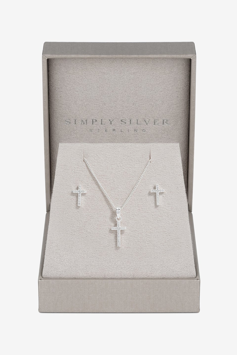 Simply Silver Sterling Silver 925 Cubic Zirconia Cross Set - Gift Boxed