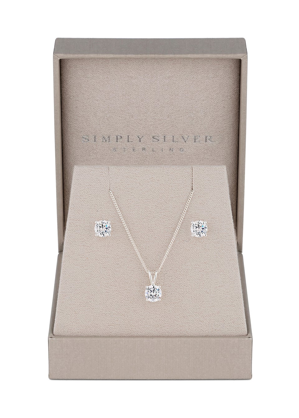 Simply Silver Sterling Silver 925 Round Cubic Zirconia Necklace And Earring Set - Gift Boxed