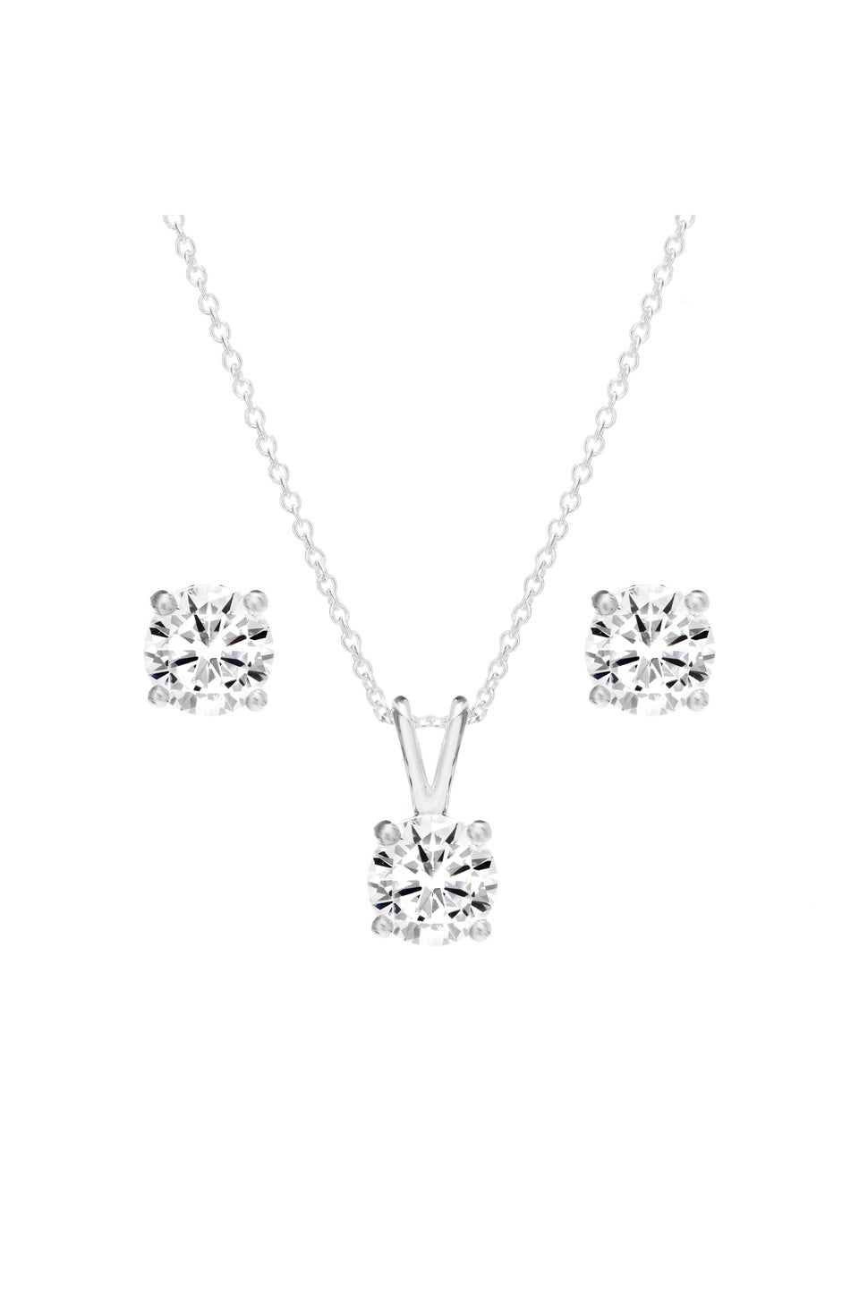 Simply Silver Sterling Silver 925 Round Cubic Zirconia Necklace And Earring Set - Gift Boxed