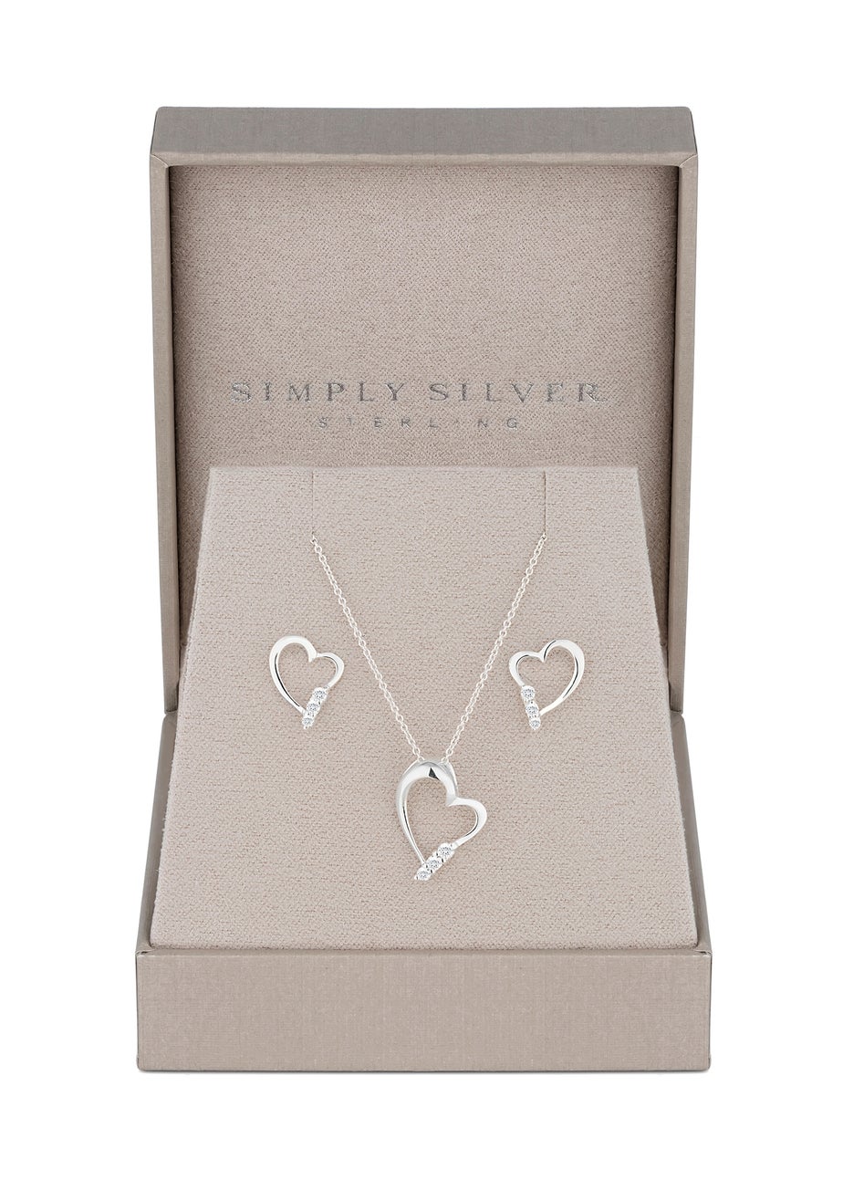 Simply Silver Sterling Silver 925 Cubic Zirconia Heart Set - Gift Boxed