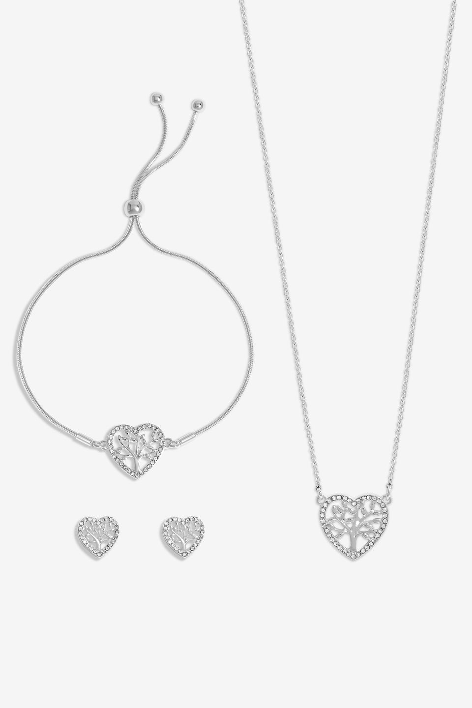 Jon Richard Silver Plated And Crystal Heart Tree Of Love Set - Gift Box