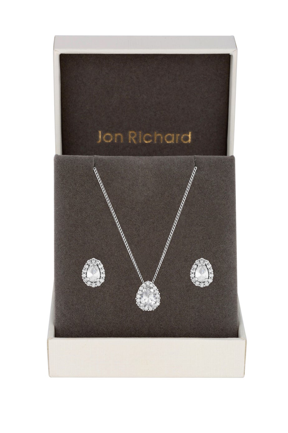 Jon Richard Rhodium Plated Cubic Zirconia Pear Stone Set - Gift Boxed