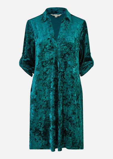 Yumi Green Velvet Tunic Dress With 3/4 Sleeves