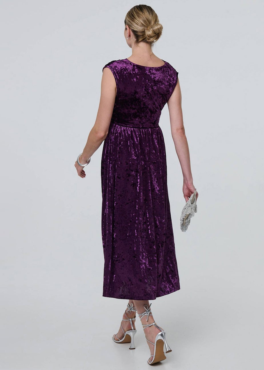 Izabel London Purple Crushed Velvet Fit & Flare Midi Dress
