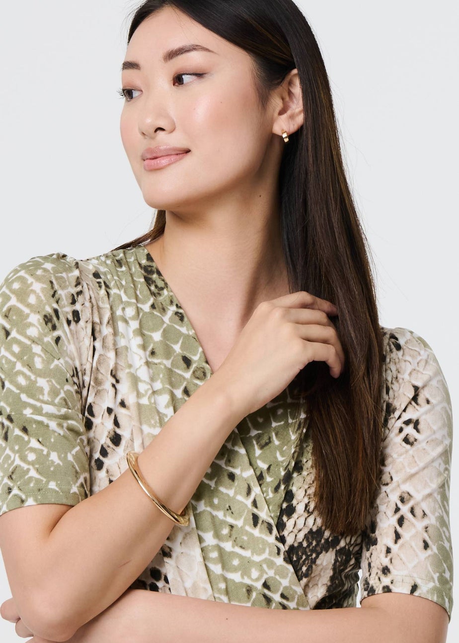 Izabel London Green Snake Print Jersey Midi Dress