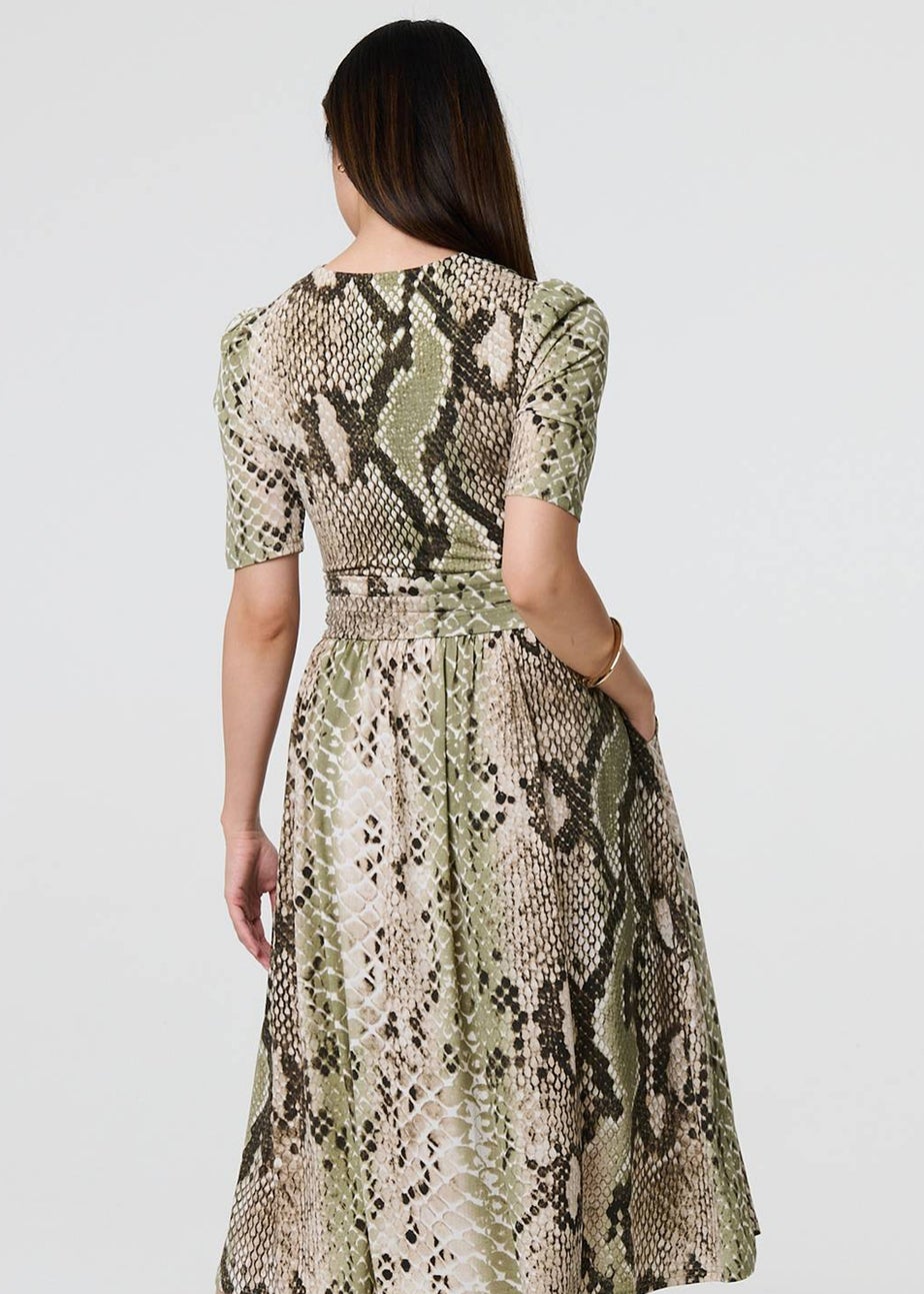 Izabel London Green Snake Print Jersey Midi Dress