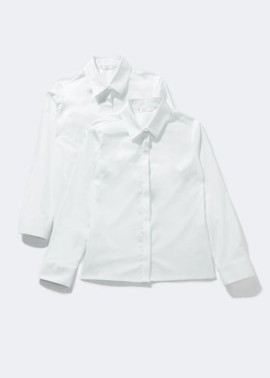 Girls 2 Pack White Stretch School Blouses (8-16yrs)