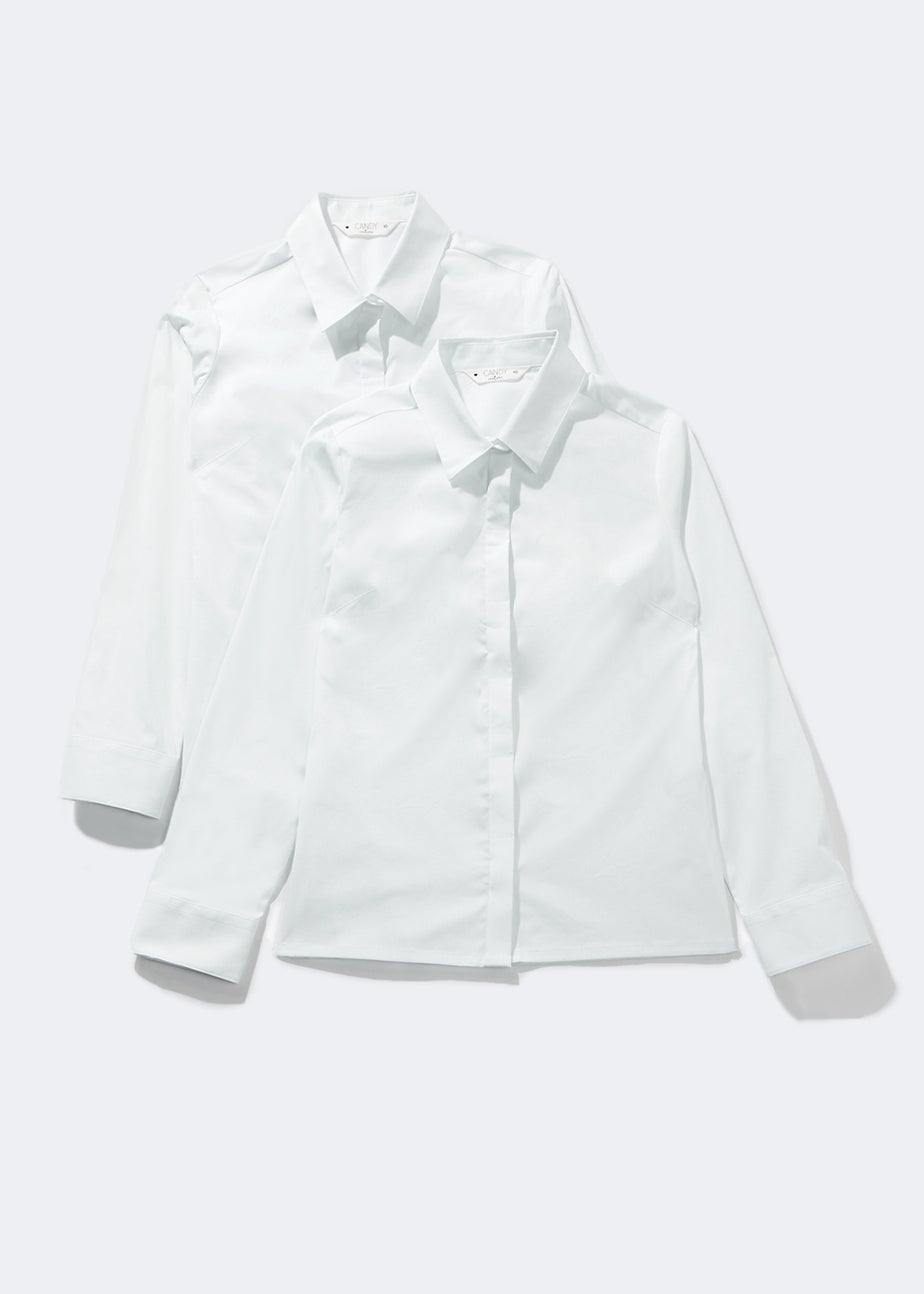Girls 2 Pack White Stretch School Blouses (8-16yrs)