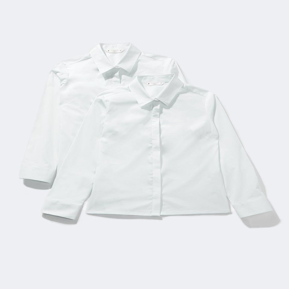 Girls 2 Pack White Stretch School Blouses (8-16yrs)
