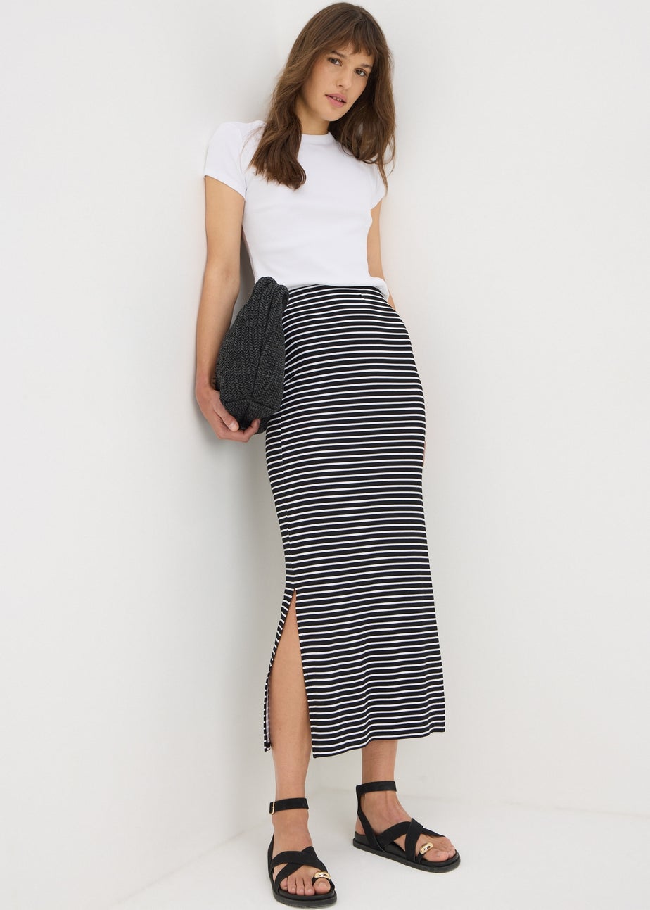 Black Stripe Jersey Maxi Skirt