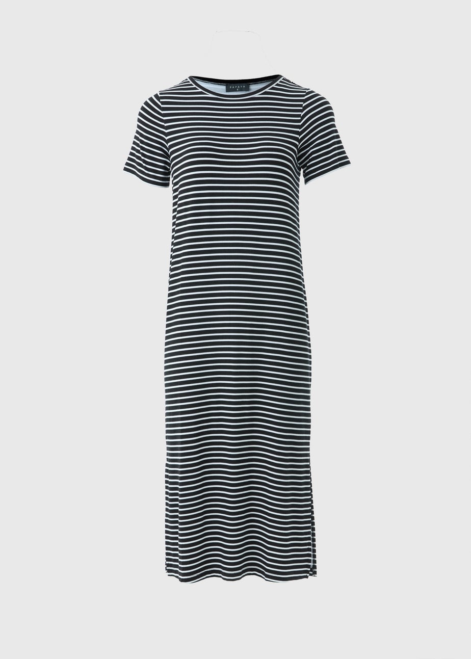 Black Mono Stripe T-Shirt Midi Dress