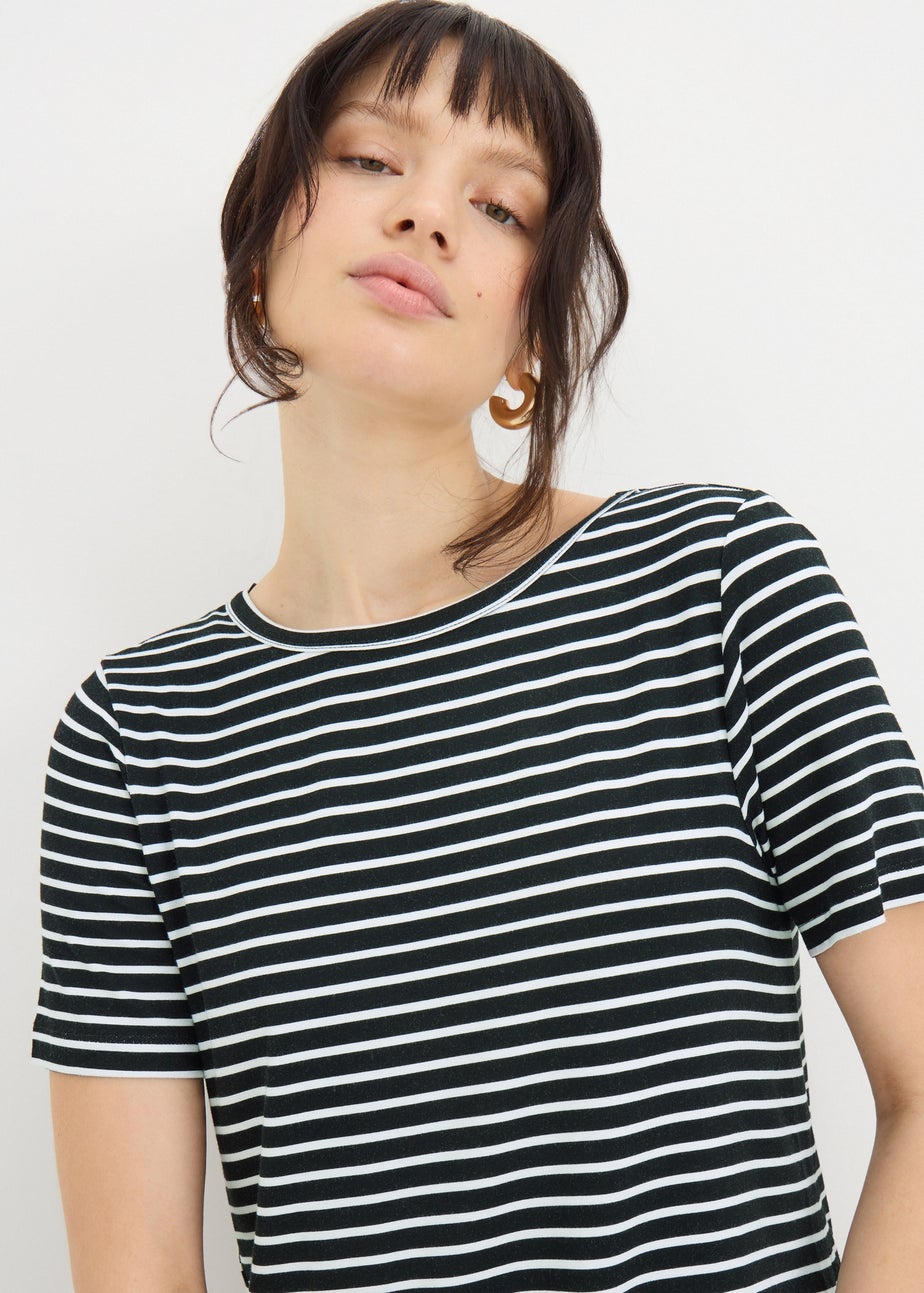 Black Mono Stripe T-Shirt Midi Dress