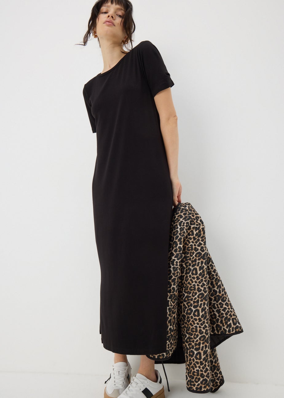 Papaya Petite Black Midi T-Shirt Dress