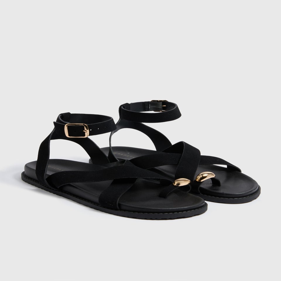 Black Toe Loop Sandals