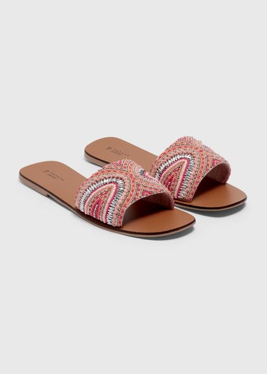 Pink Leather Beaded Mule Sandals