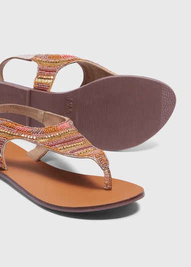 Pink Beaded Leather Sandals