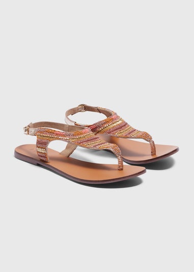 Pink Beaded Leather Sandals