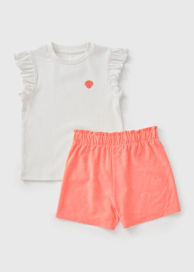 Girls Coral Shell Top & Towel Shorts Set (7-13yrs)