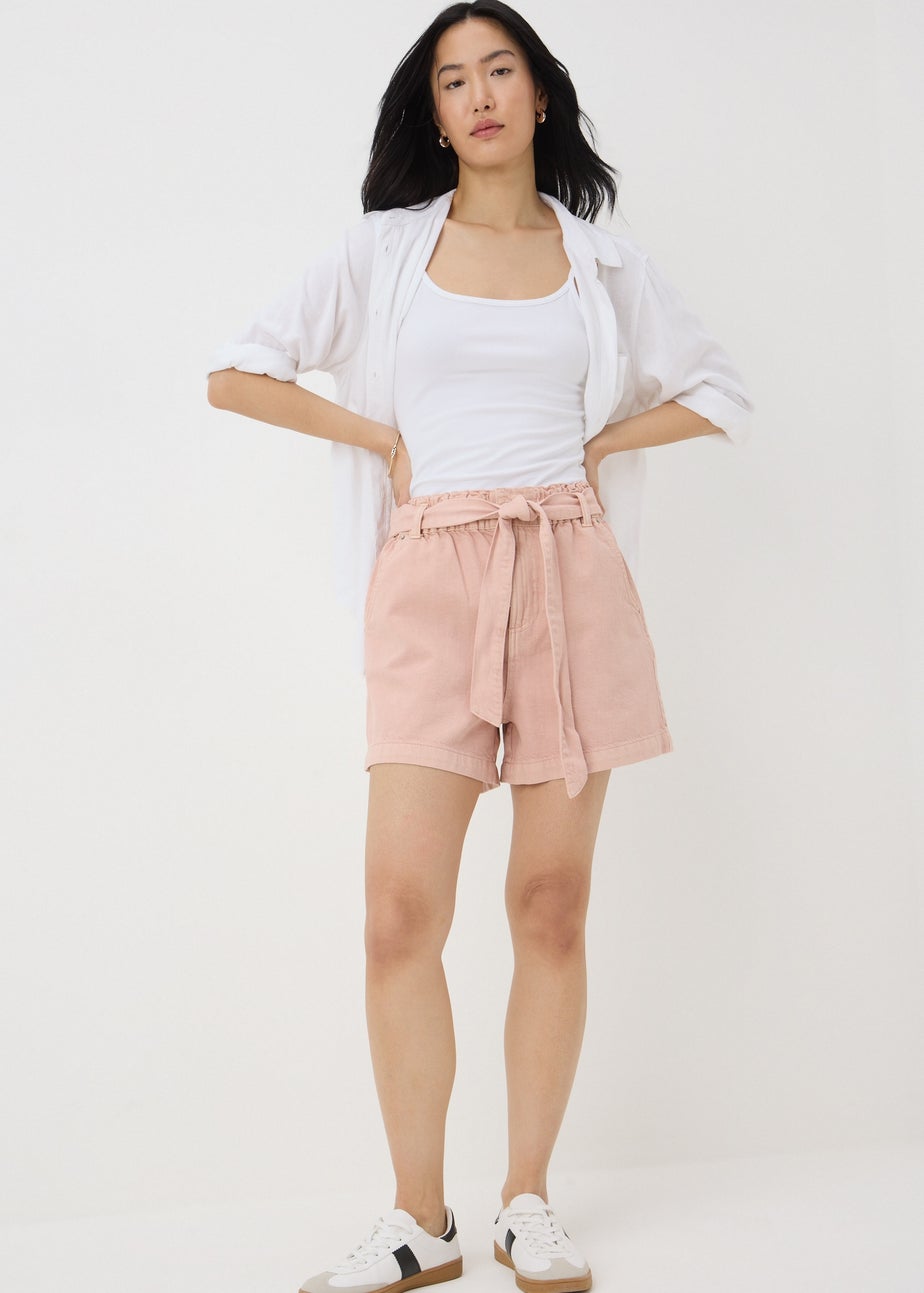 Pink Cotton Belted Shorts