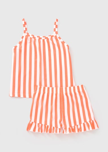 Girls Orange Stripe Cami Pyjama Set (7-13yrs)
