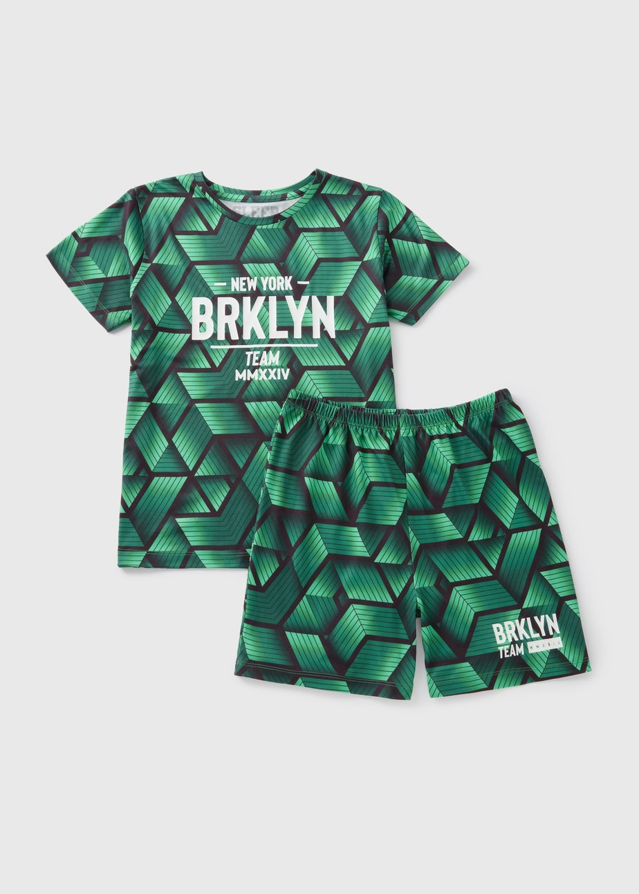 Boys Green Brklyn Football Pyjama Set (4-12yrs)
