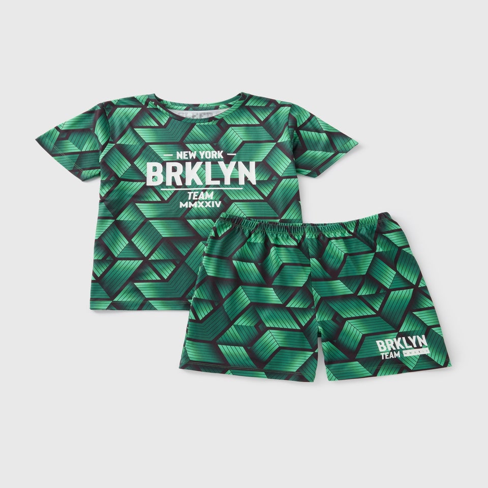 Boys Green Brklyn Football Pyjama Set (4-12yrs)