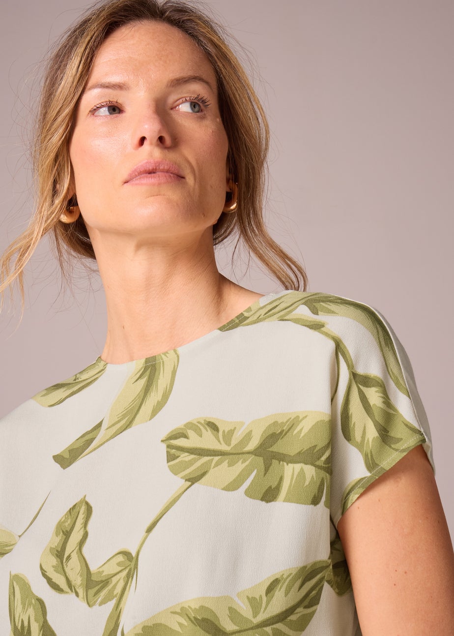 Et Vous Cream Leaf Print Jersey Back T-Shirt