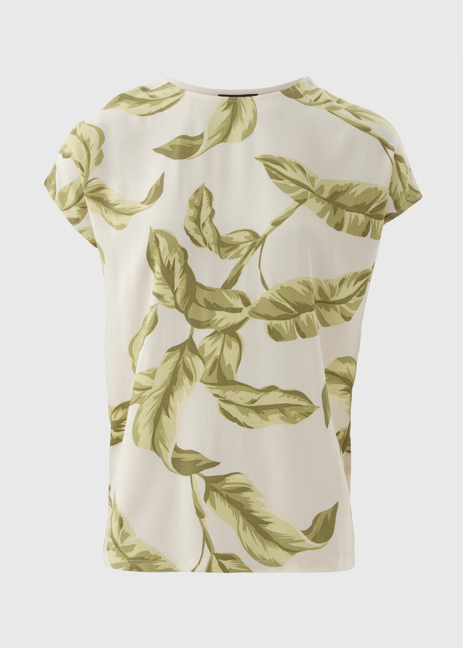 Et Vous Cream Leaf Print Jersey Back T-Shirt