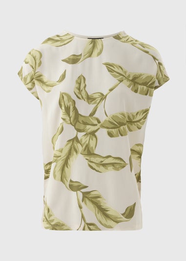 Et Vous Cream Leaf Print Jersey Back T-Shirt
