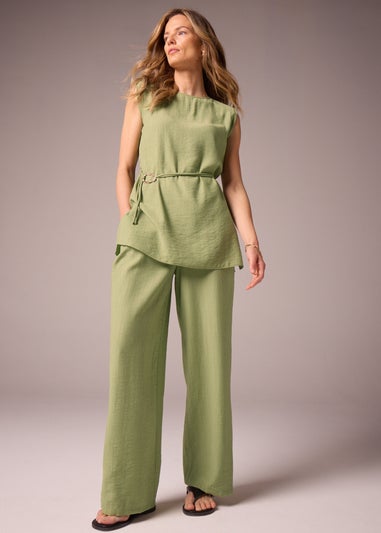 Et Vous Khaki Co Ord Textured Wide Leg Trousers