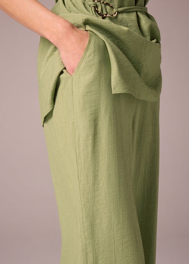 Et Vous Khaki Co Ord Textured Wide Leg Trousers