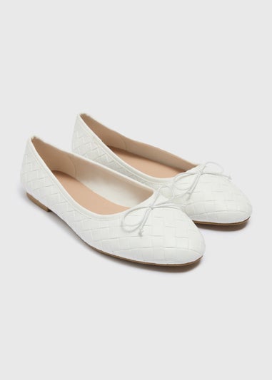 White Weave Ballet Flats