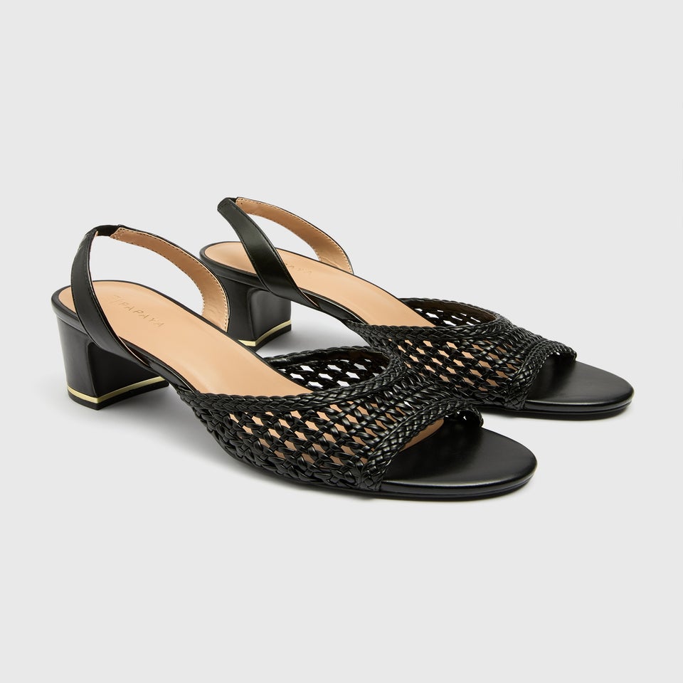 Black Woven Strap Heels