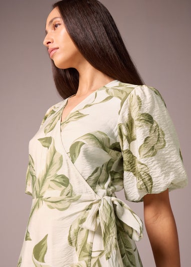 Et Vous Leaf Print Midi Wrap Dress