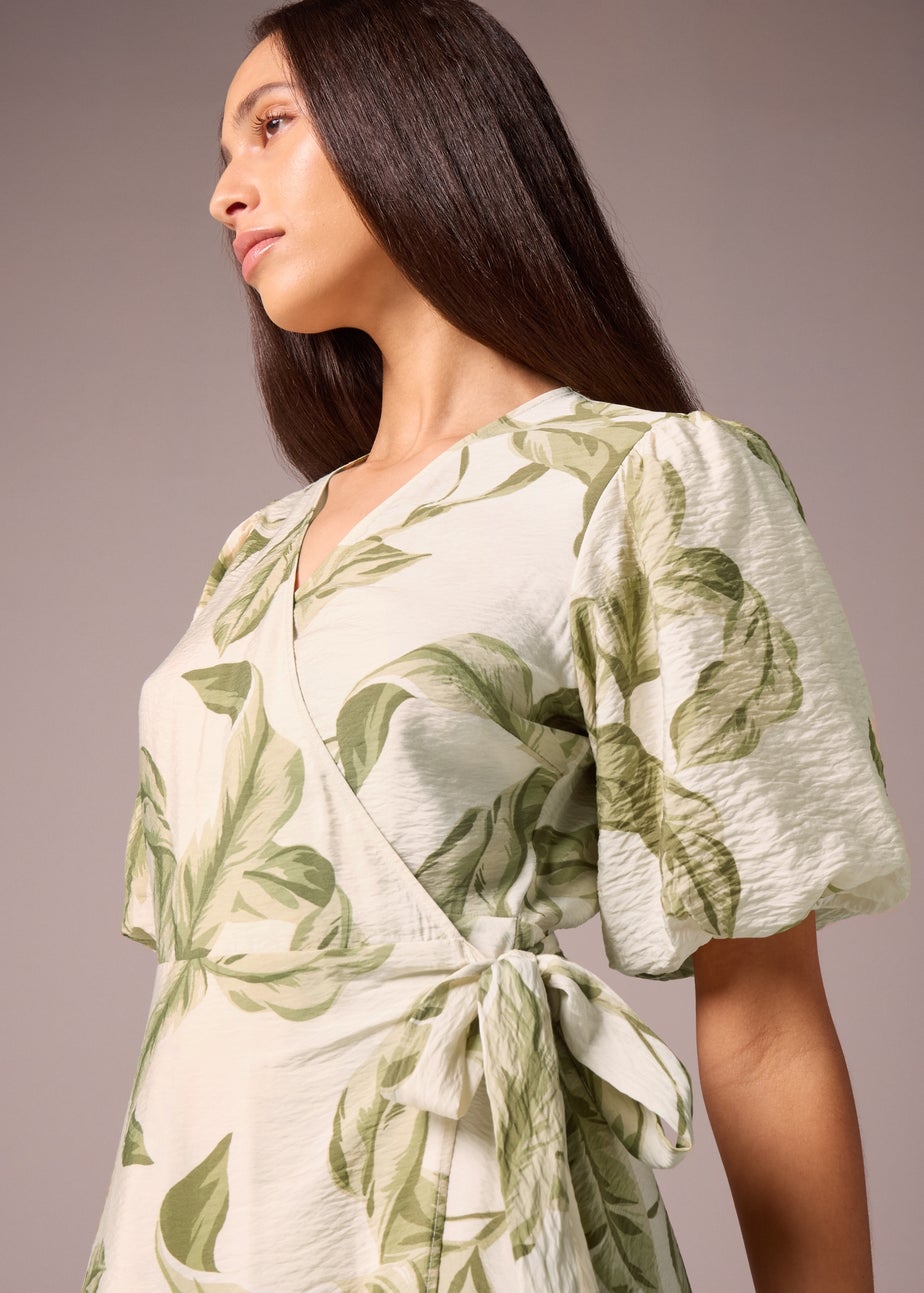 Et Vous Leaf Print Midi Wrap Dress