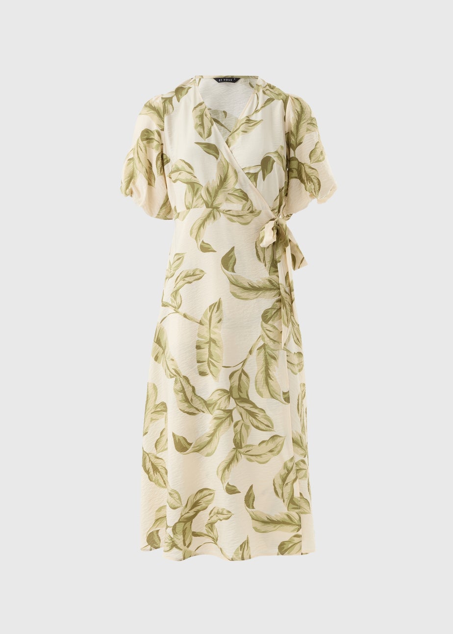 Et Vous Leaf Print Midi Wrap Dress