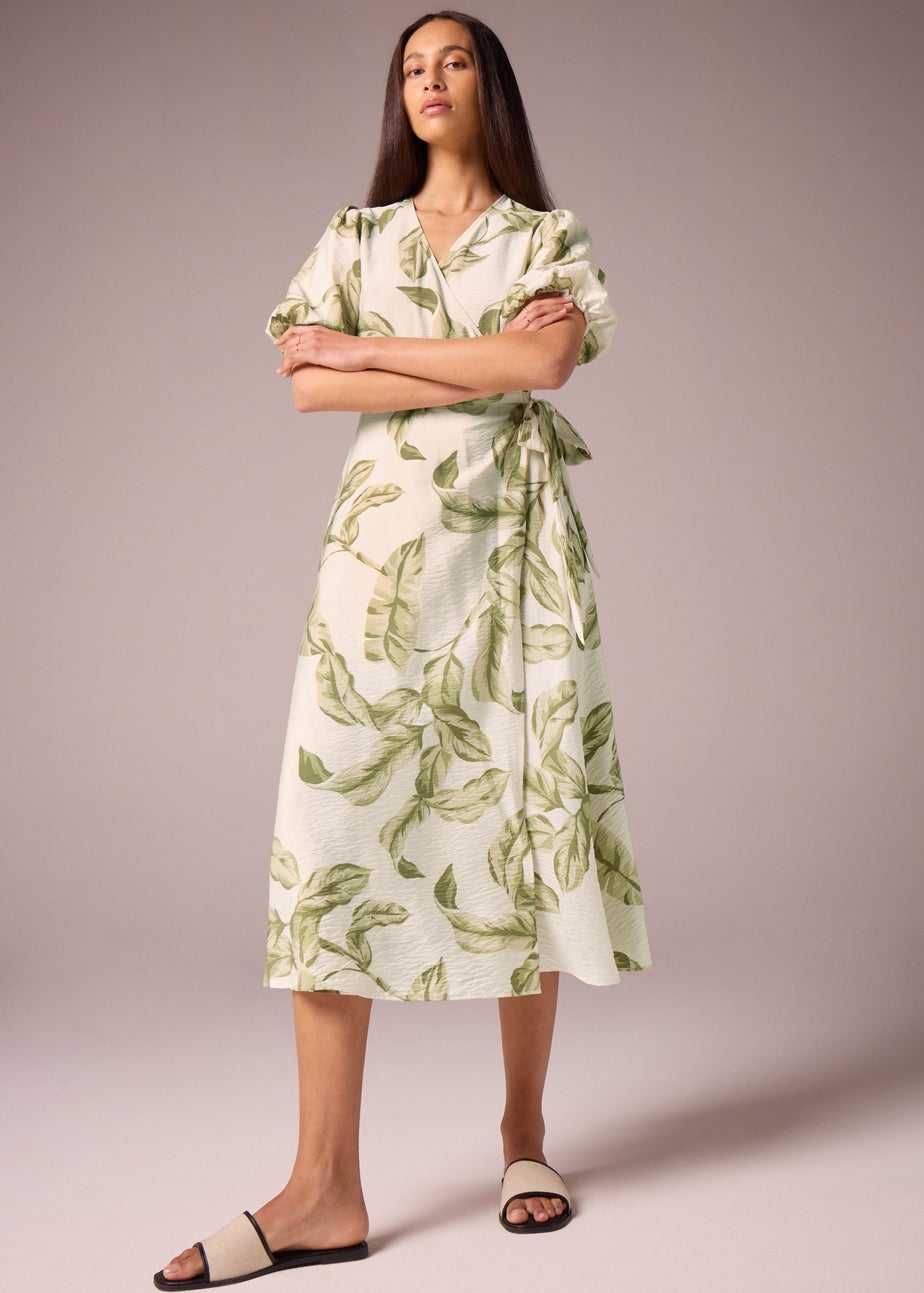 Et Vous Leaf Print Midi Wrap Dress