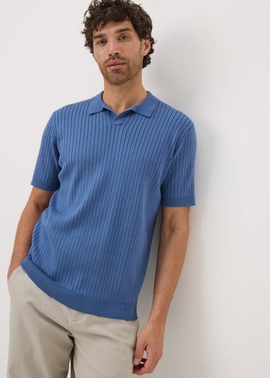 Blue Ribbed Polo Shirt