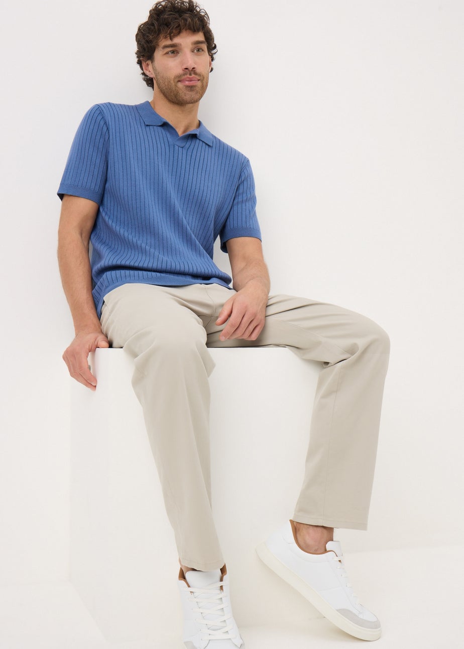 Blue Ribbed Polo Shirt