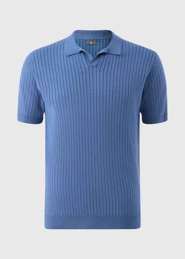 Blue Ribbed Polo Shirt