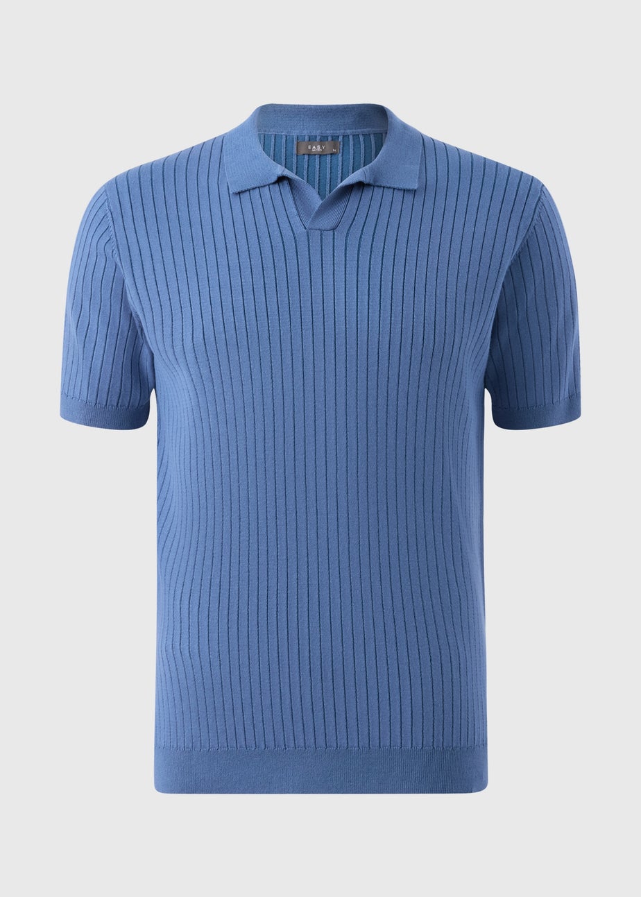Blue Ribbed Polo Shirt
