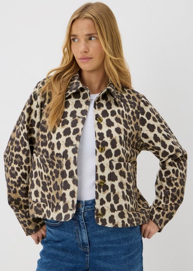 Brown Leopard Print Faux Suede Jacket