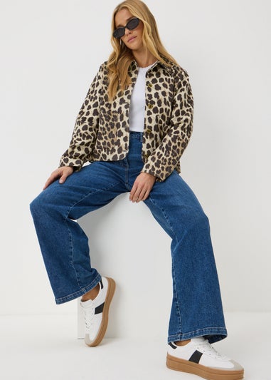 Brown Leopard Print Faux Suede Jacket