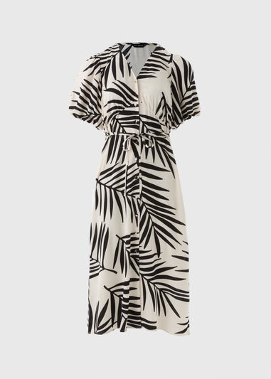 Et Vous White Monochrome Leaf Belted Midi Tea Dress