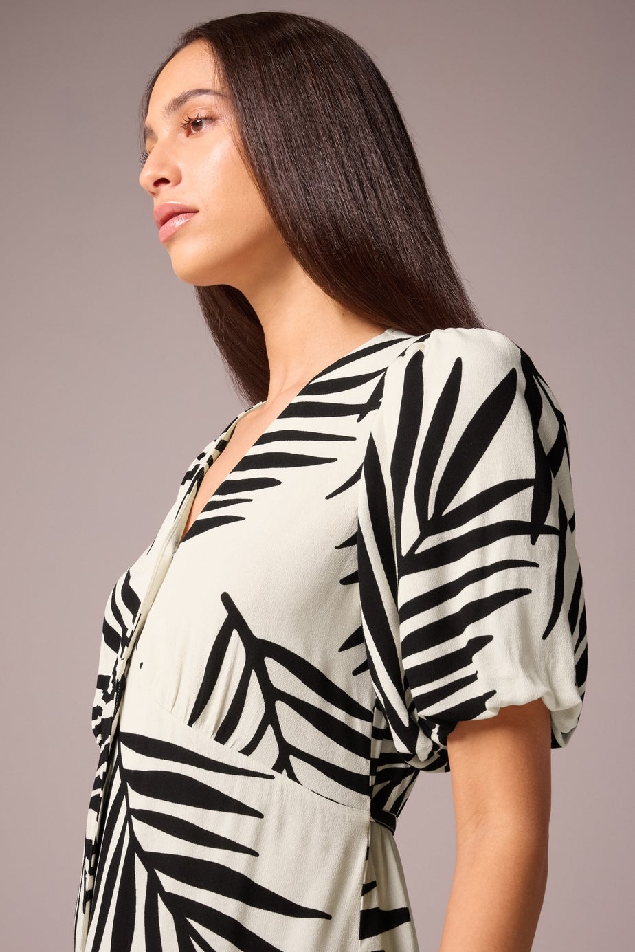 Et Vous White Monochrome Leaf Belted Midi Tea Dress