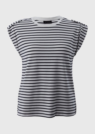 Et Vous Navy Stripe High Sleeve T-Shirt