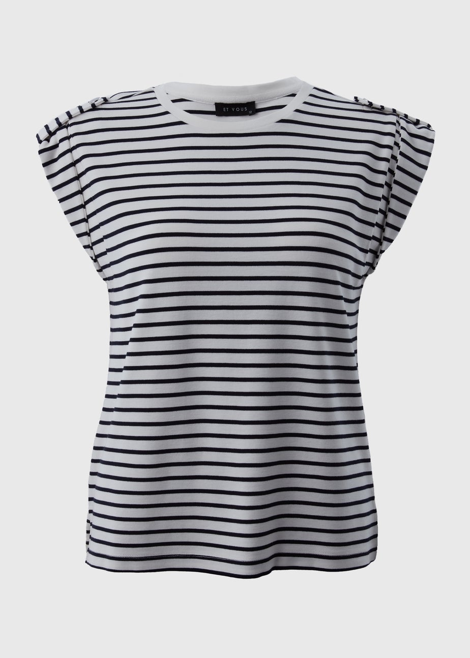 Et Vous Navy Stripe High Sleeve T-Shirt